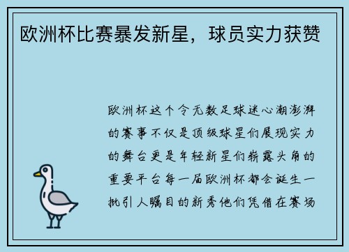 欧洲杯比赛暴发新星，球员实力获赞